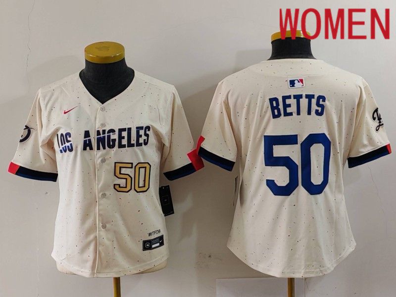 Women Los Angeles Dodgers #50 Betts Cream Fashion Nike Game MLB Jersey style 7032->women mlb jersey->Women Jersey